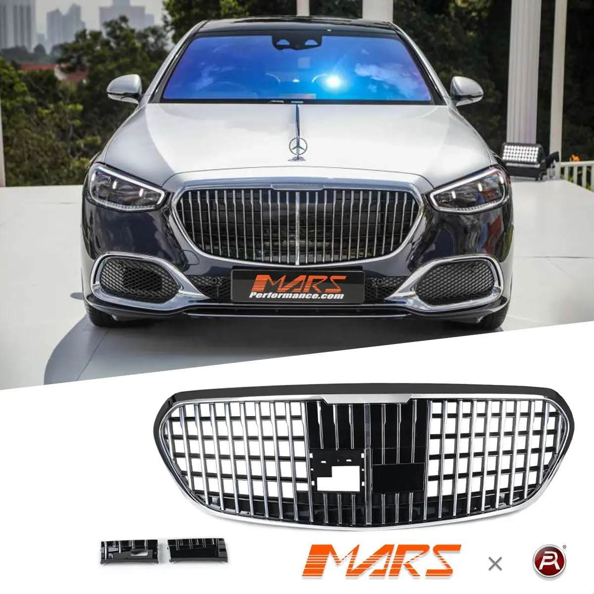 Chrome Black Maybach Style Front Bumper Bar Grill Grille Bodykit For Mercedes-Benz W223 S-Class 2021+ 1