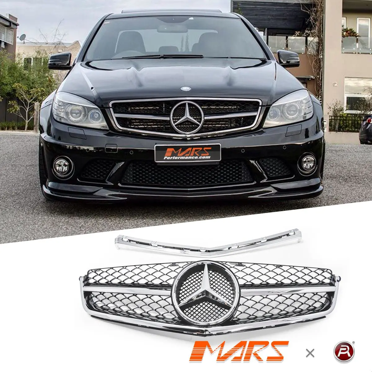 Chrome Black Update Style Front Bumper Grille Grill Bodykit For Mercedes-Benz W204 Amg C63 2007-2011 1