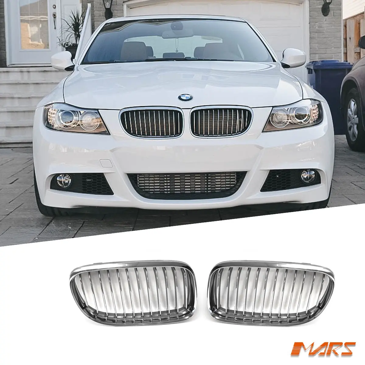 Chrome M3 Style Front Bumper Bar Grill Grille Bodykit For Bmw 3-Series E90 Sedan & E91 Wagon 2009-2011 Lci 1