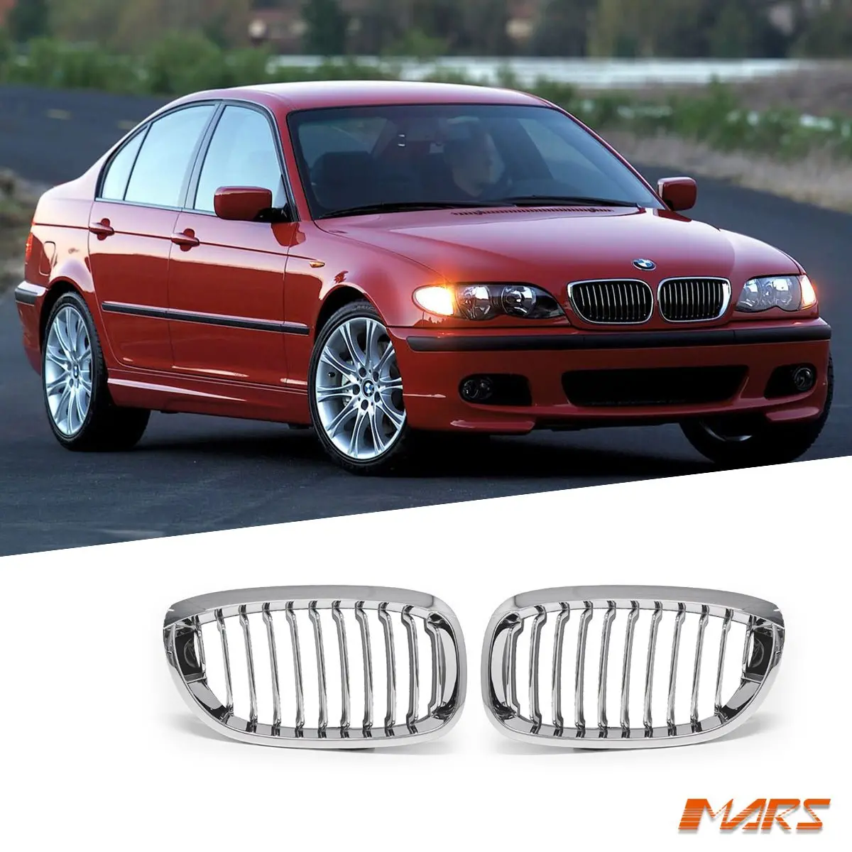 Chrome M3 Style Front Bumper Bar Kidney Grille Grill Bodykit For Bmw 3-Series E46 Sedan & Wagon 2002-2004 Lci Facelift 1