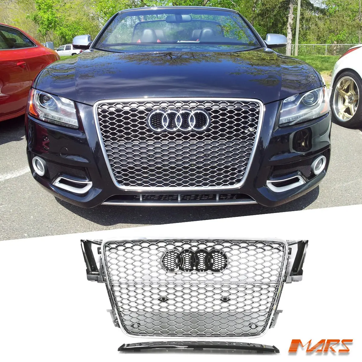 Chrome Silver Honeycomb Rs5 Style Front Bumper Bar Grille Grill Bodykit For Audi A5 S5 8T 2008-2012 1