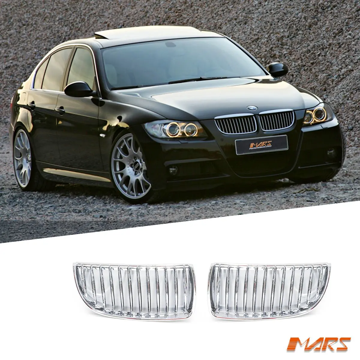 Chrome Silver M3 Style Front Bumper Bar Kidney Grille Grill Bodykit For Bmw 3-Series E90 Sedan & E91 Wagon Pre Lci 2005-2008 1