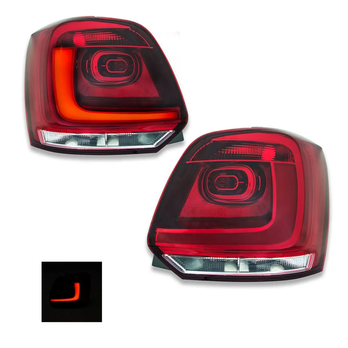 Clear Red 3D Led Stripe Bar Tail Lights For Vw Volkswagen Polo 6R 2010-2014 1