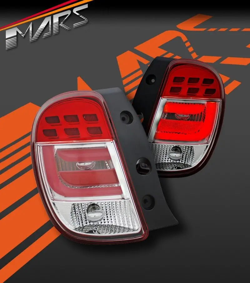 Clear Red 3D Led Stripe Tail Lights For Nissan Micra K13 2010-2014 1