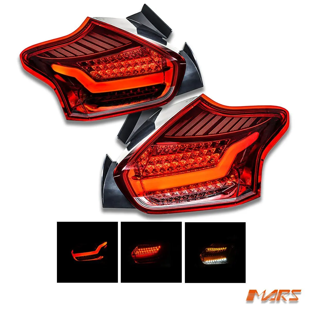 Clear Red 3D Stripe Bar Full Led Tail Lights For Ford Focus Lz Hatch 2015-2018 1