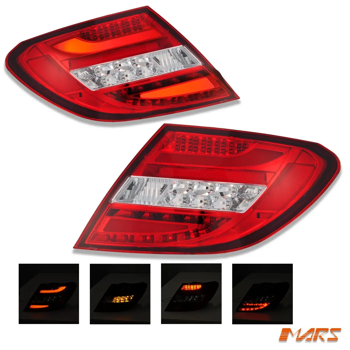 Clear Red Full Led Tail Lights For Mercedes-Benz C-Class W204 Sedan 2007-2010 & C63 Amg 1