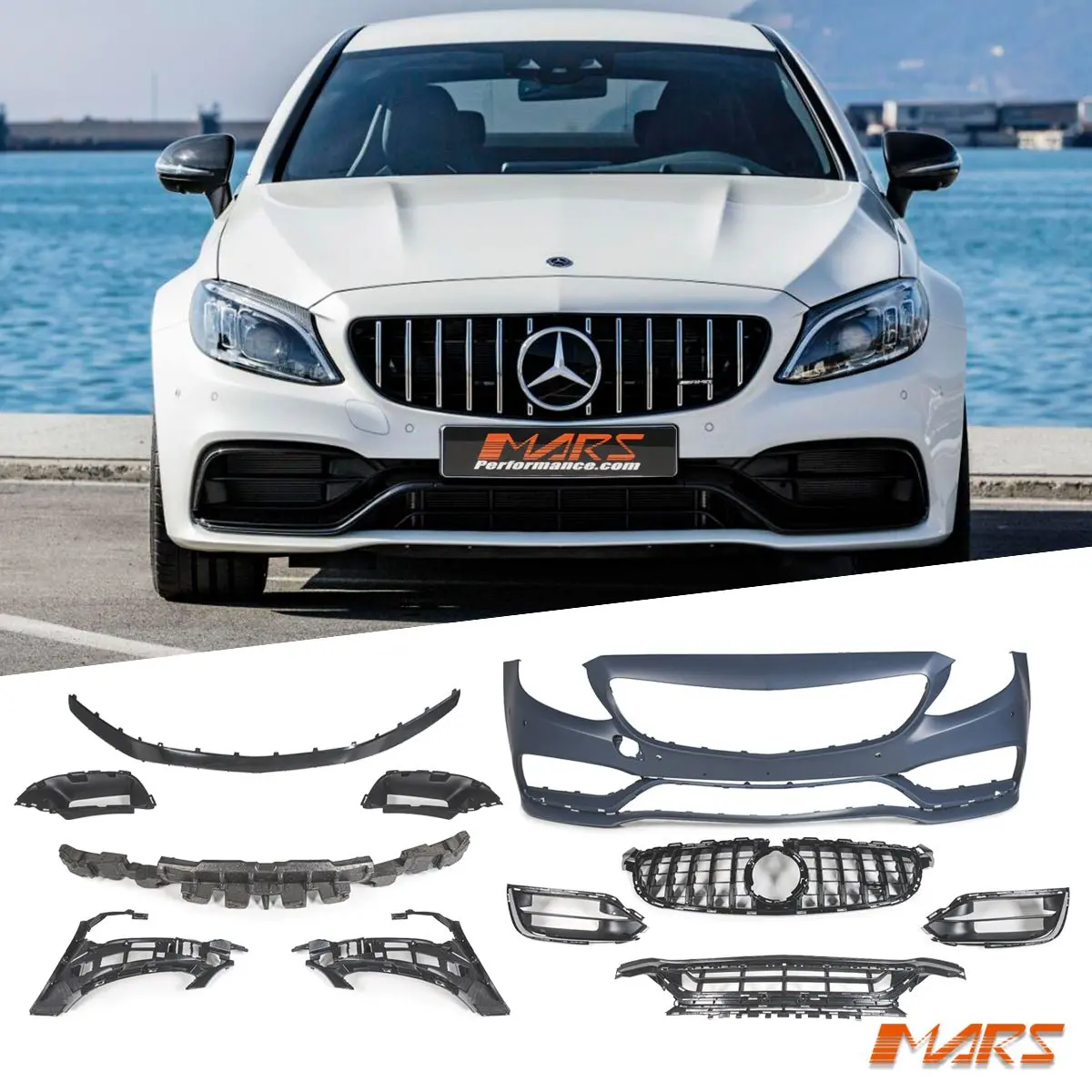 Complete Facelift Front Bumper Bar With Grill Bodykit For Mercedes Benz Amg C63 & C63-S W205 C205 S205 A205 2015-2023 1