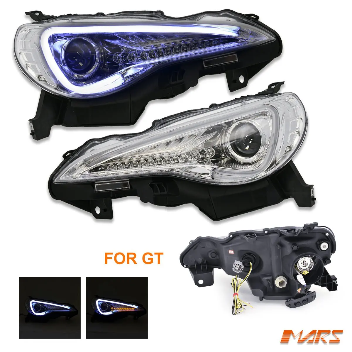 Crystal Clear 3D Led Stripe Bar Drl Projector Head Lights With Led Indicators For Toyota 86 Zn6 Gt 2012-2016 1