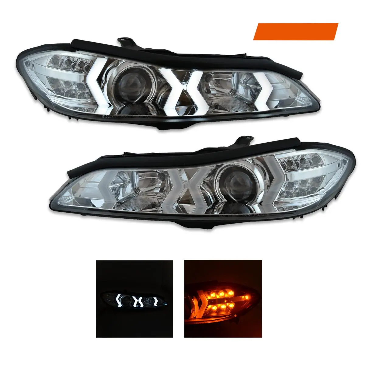 Crystal Clear Led 3D Drl Stripe Bar Projector Head Lights With Led Indicators For Nissan 200Sx Silvia S15 1