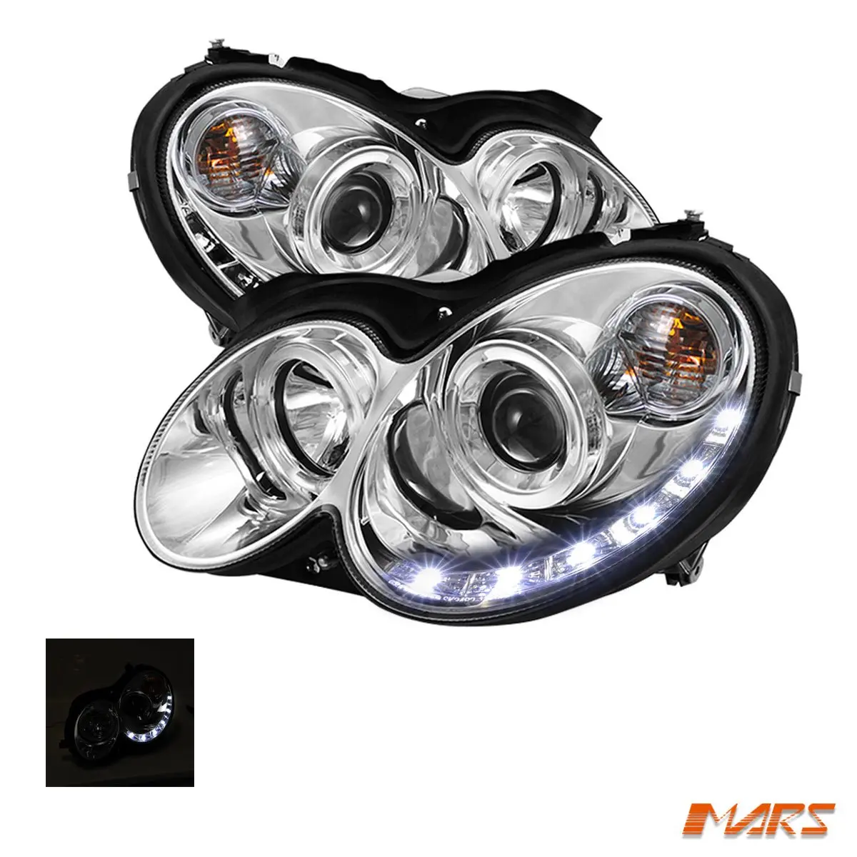 Crystal Clear Led Drl Projector Head Lights For Mercede-Benz Clk-Class W209 C209 A209 2002-2009 1