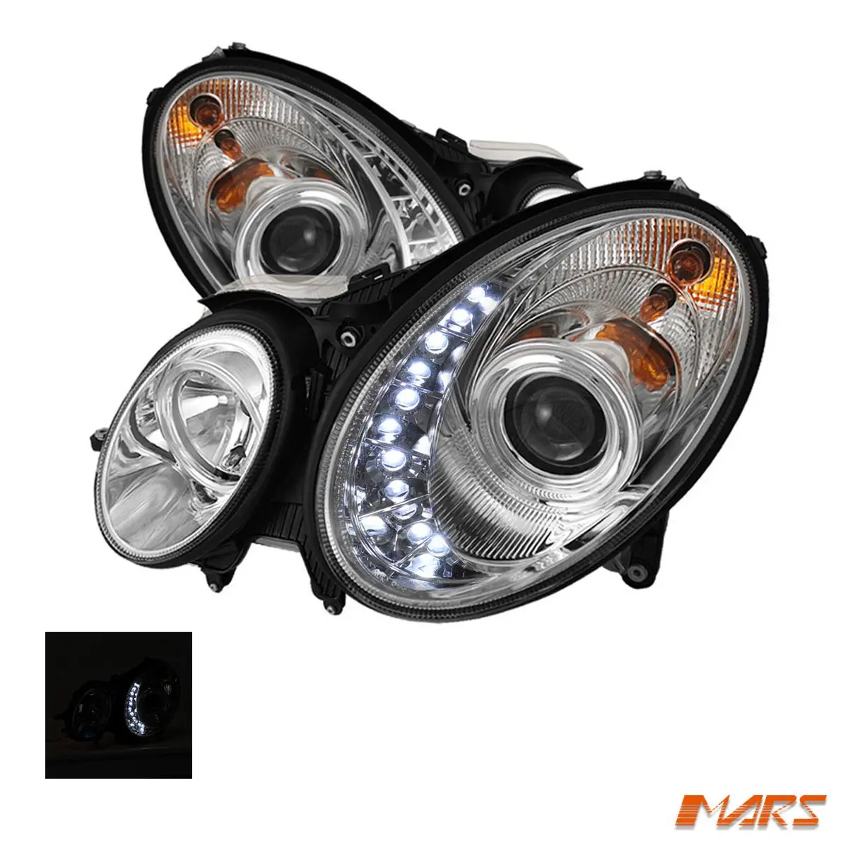 Crystal Drl Led Projector Head Lights For Mercedes-Benz E-Class W211 03-08 (Replace Factory Halogen Head Lights) 1