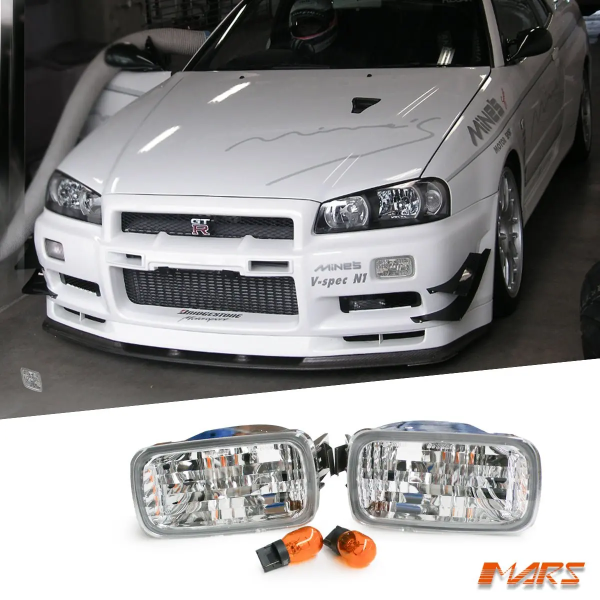 Crystal Front Bumper Bar Turn Signal Indicator Lights For Nissan Skyline R34 & Gtr 1