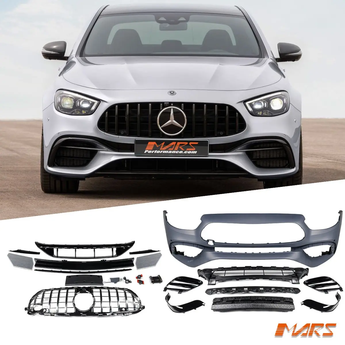 E63-S Style Front Bumper Bar Bodykit & Grille Grill For Mercedes-Benz E-Class W213 C238 2020-2023 Update 2020- 2023 & E53 Amg 1