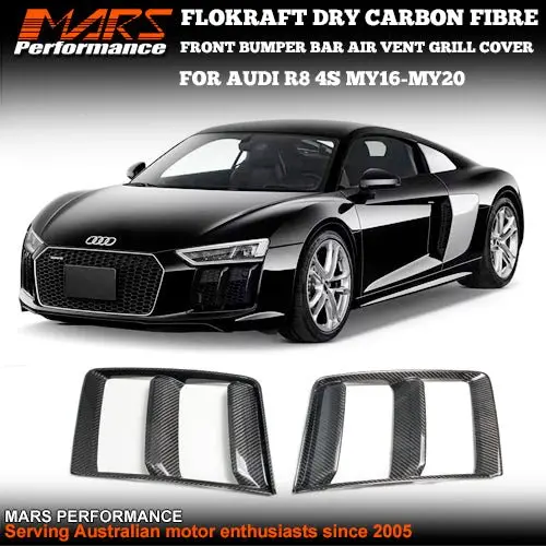 Flokraft Dry Carbon Fibre Front Bumper Bar Air Vent Grill Cover Bodykit For Audi R8 4S 2016-2020 1