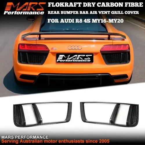 Flokraft Dry Carbon Fibre Rear Bumper Bar Air Vent Grill Cover Bodykit For Audi R8 4S 2016-2020 1