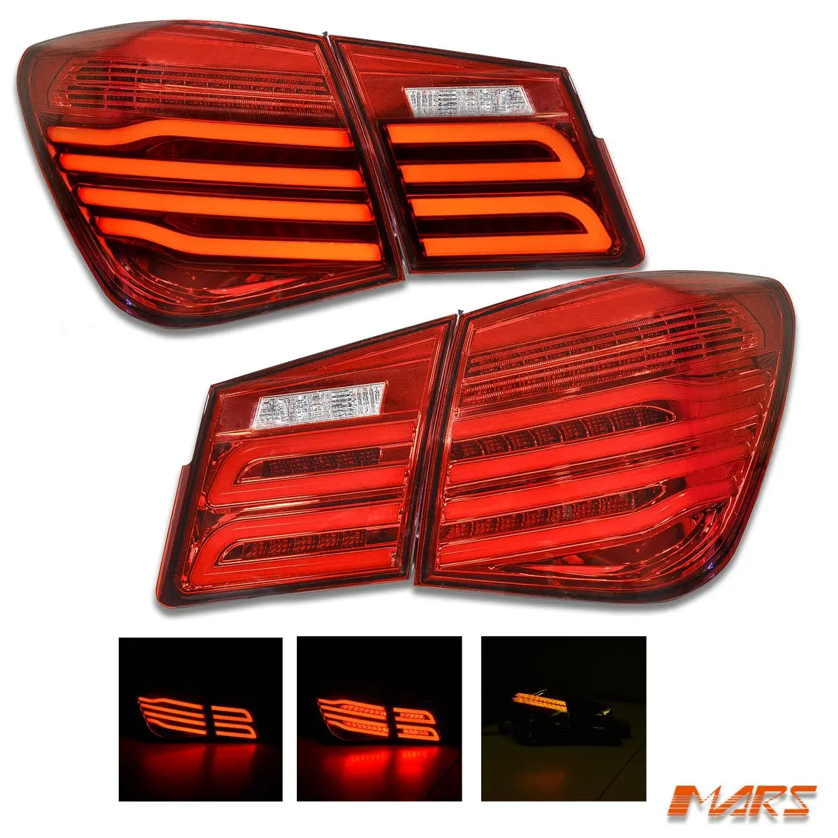 Full Red 3D Stripe Bar Tail Lights With Led Indicators For Holden Cruze Sedan 2009-2016 1