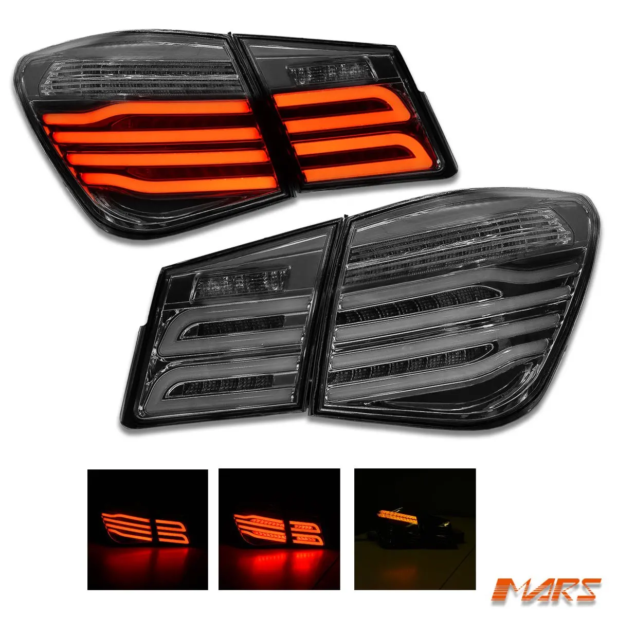 Full Smoked 3D Stripe Bar Tail Lights With Led Sequential Indicators For Holden Cruze Sedan 2009-2016 1