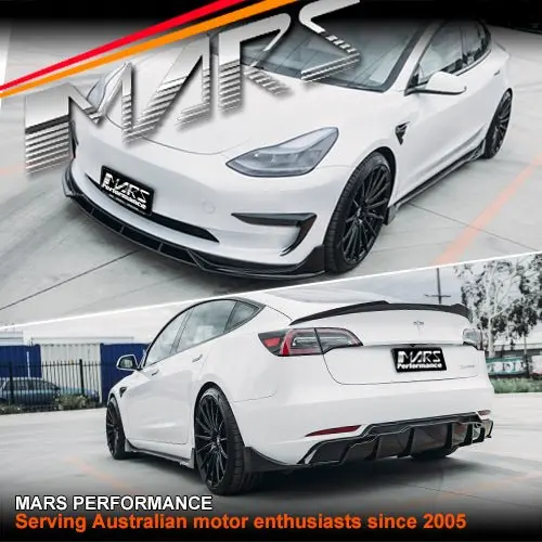 Gloss Black Aero Dynamic Bumper Splitters Lip Spoiler & Diffuser Bodykit For Tesla Model 3 2019-2023 1