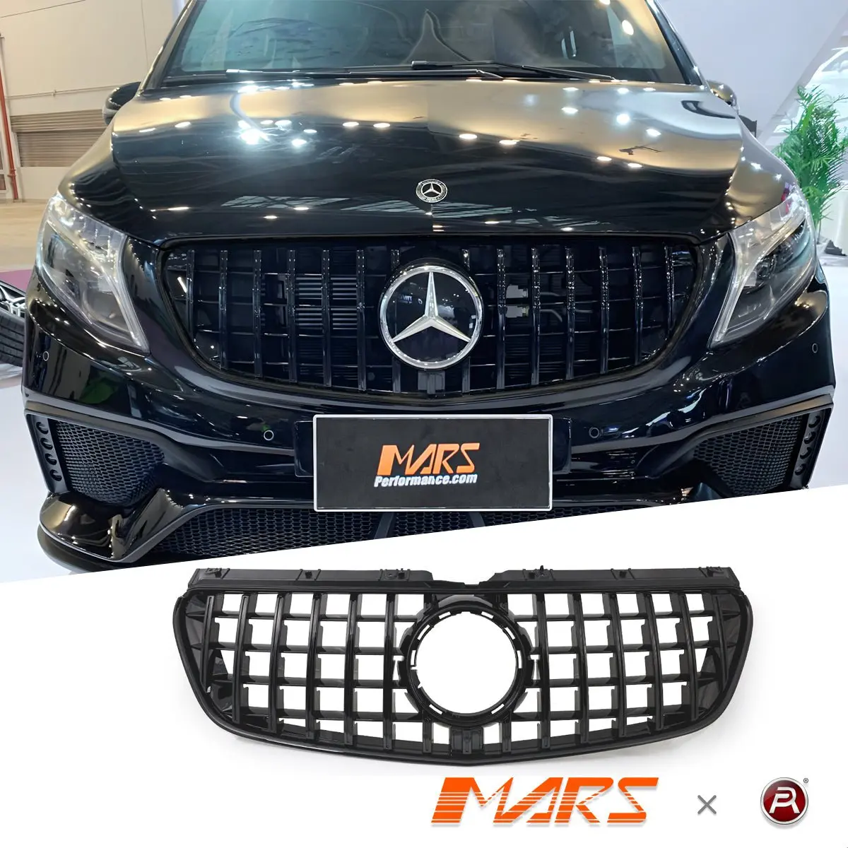 Gloss Black Amg Panamericana Style Front Bumper Bar Grill Grille Bodykit For Mercedes-Benz W447 V-Class V220 V250 2015-2020 1