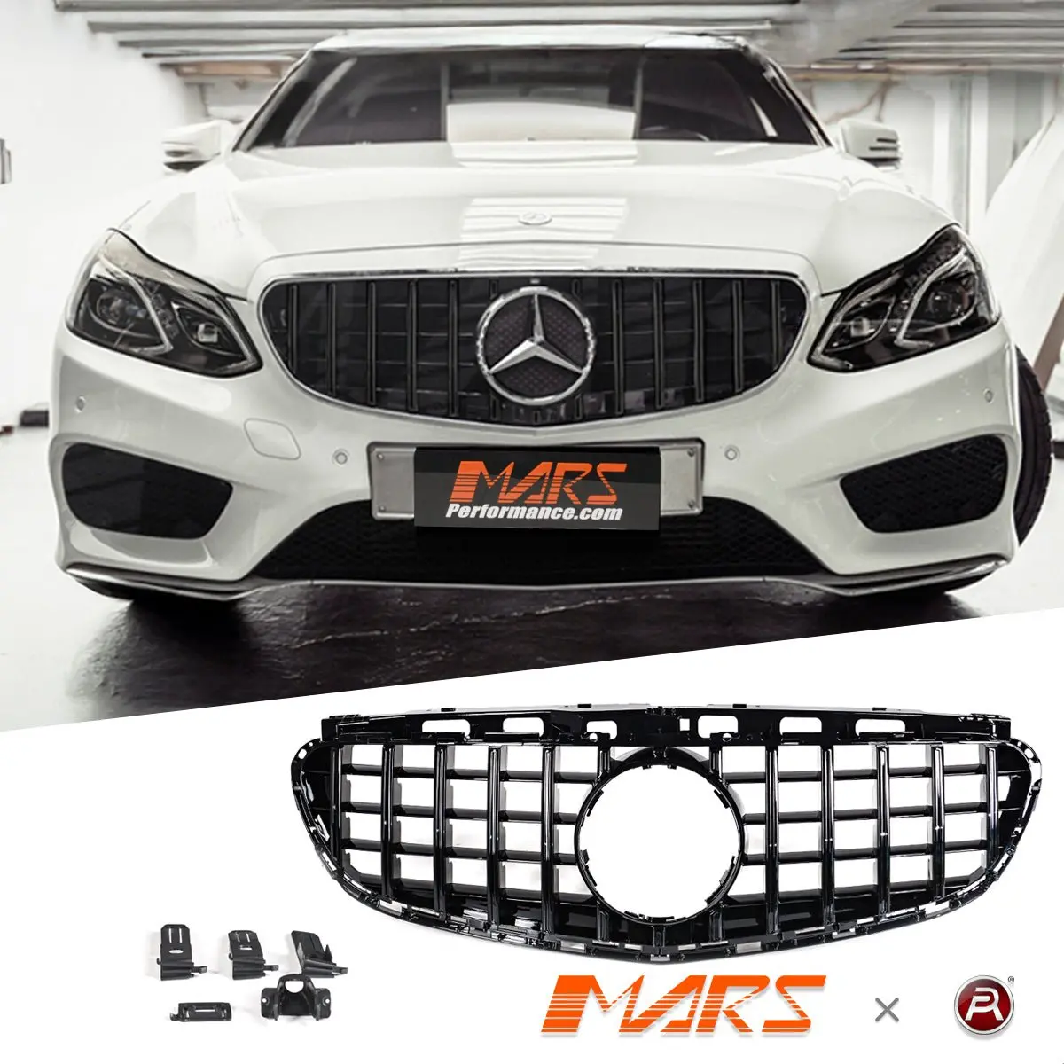 Gloss Black Amg Panamericana Style Front Bumper Bar Grille Grill Bodykit For Mercedes-Benz E-Class W212 2014-2016 1