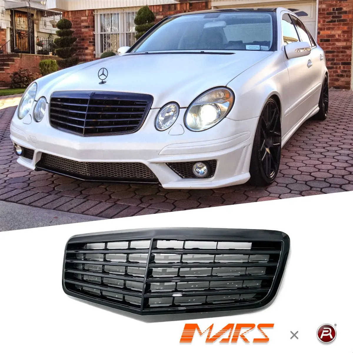 Gloss Black Amg Style Front Bumper Bar Grille Grill Bodykit For Mercedes-Benz E-Class W211 Facelift 2007-2008 & E63 1