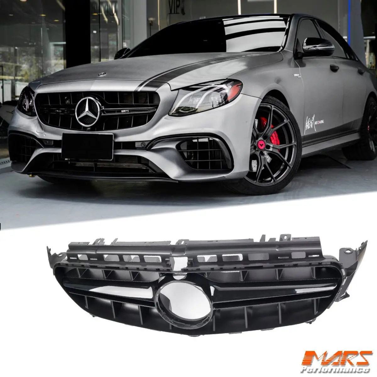 Gloss Black E63-S Style Front Bumper Bar Grille Grill Bodykit For Mercedes-Benz E-Class 2016-2020 Pre Update W213 C238 & E43 E53 Amg 1