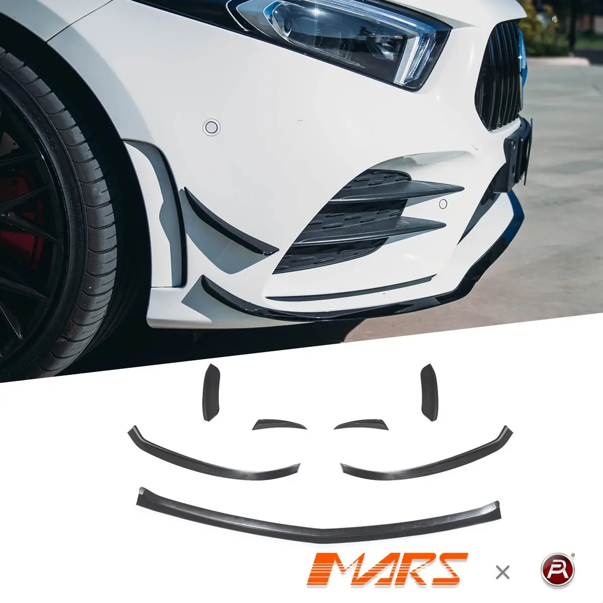 Gloss Black Front Bumper Aero Lip Bodykit & Side Blade Canards For Mercedes-Benz A-Class W177 V177 & A35 Amg 2018-2023 1