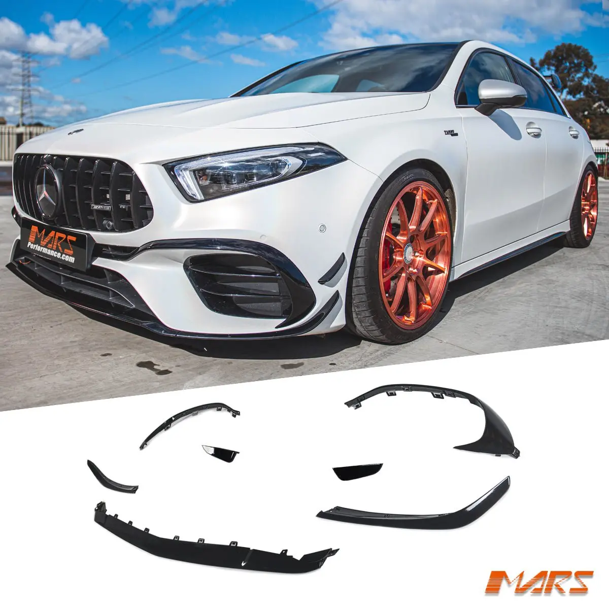 Gloss Black Front Bumper Aero Lip Spoiler & Side Blade Canards Bodykit For Mercedes-Benz W177 A45 Amg 2019-2024 1