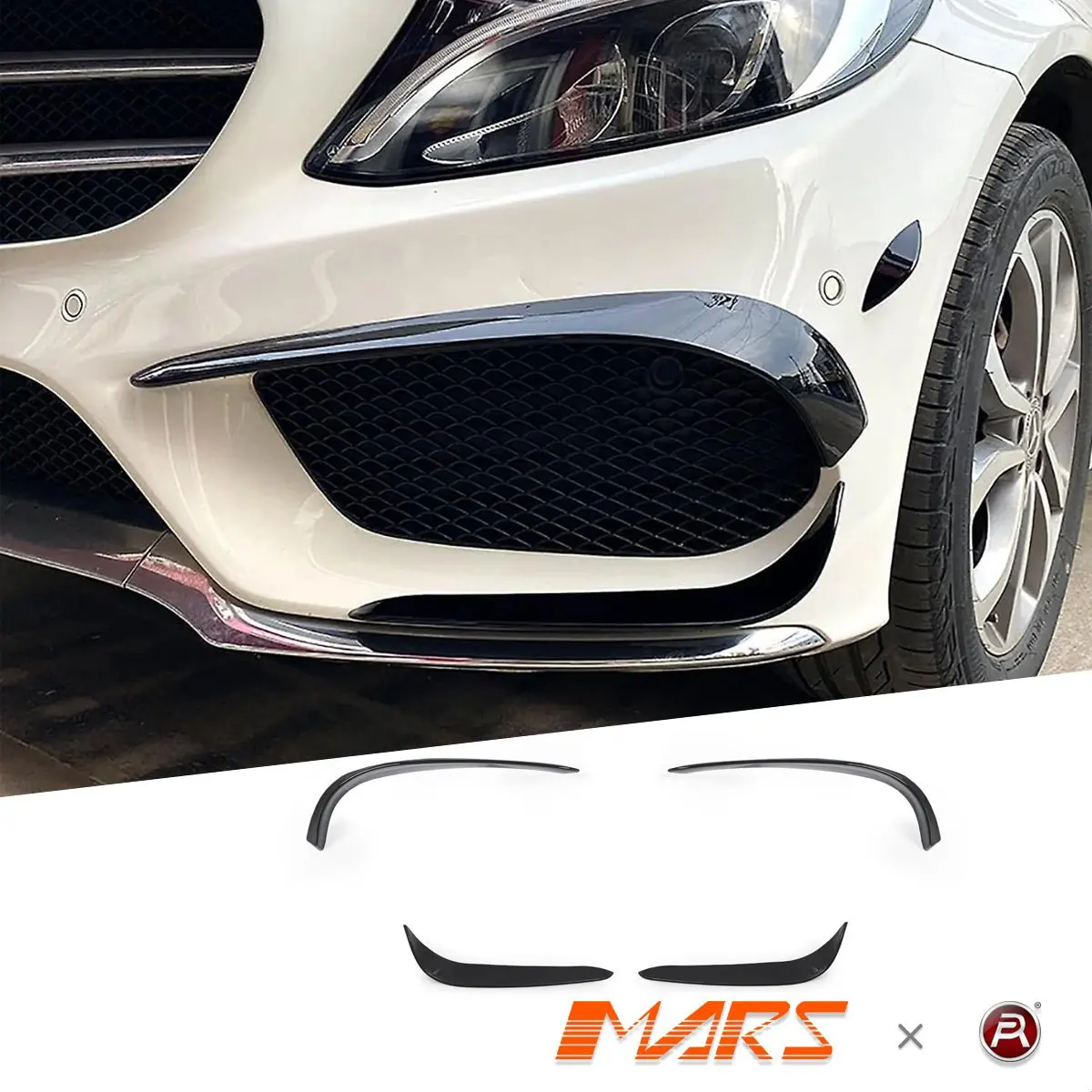 Gloss Black Front Bumper Bar Canard Blades Bodykit For Mercedes-Benz C-Class C205 S205 W205 Amg Bumper Bar & C43 2015-2018 1