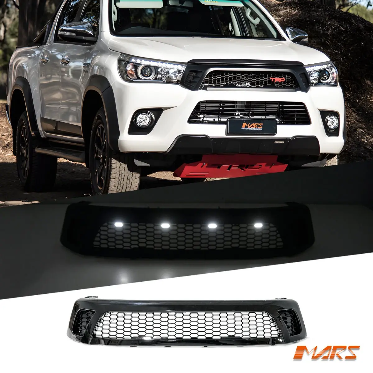 Gloss Black Front Bumper Bar Grille Grill Bodykit With Led Lights For Toyota Hilux Revo & Trd 2015-2018 & Rugged Workmate 2015-2020 1
