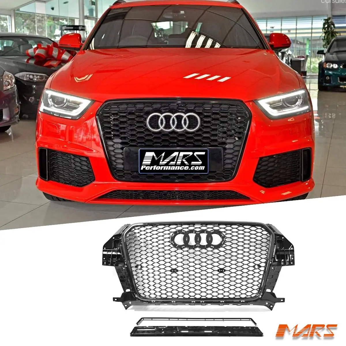 Gloss Black Honeycomb Rs-Q3 Style Front Bumper Bar Grille Grill Bodykit For Audi Q3 8U 2012-2014 1
