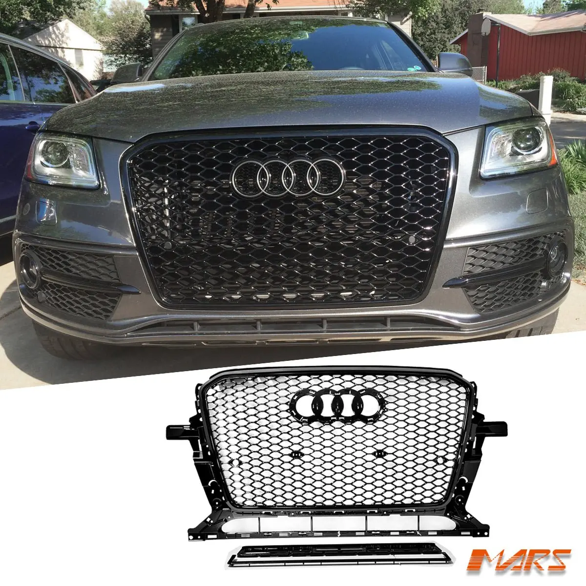 Gloss Black Honeycomb Rs-Q5 Style Front Bumper Bar Grille Grill Bodykit For Audi Q5 8R 2013-2016 1