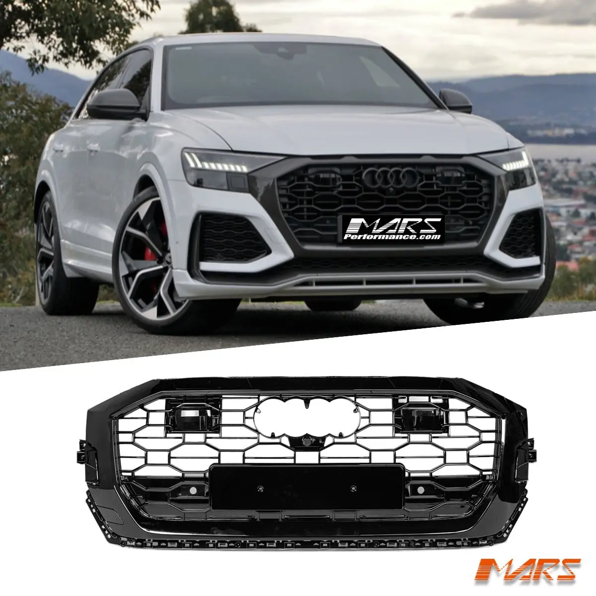 Gloss Black Honeycomb Rs-Q8 Style Front Bumper Bar Grille Grill Bodykit For Audi Q8 Sq8 F1 2019-2023 1