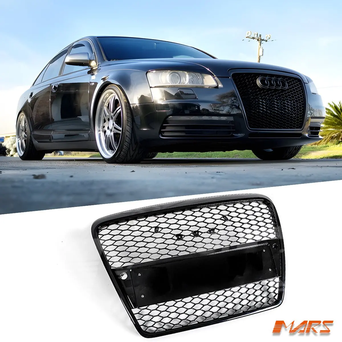 Gloss Black Honeycomb Rs Style Front Bumper Bar Grille Grill Bodykit For Audi A6 4F C6 2004-2011 1
