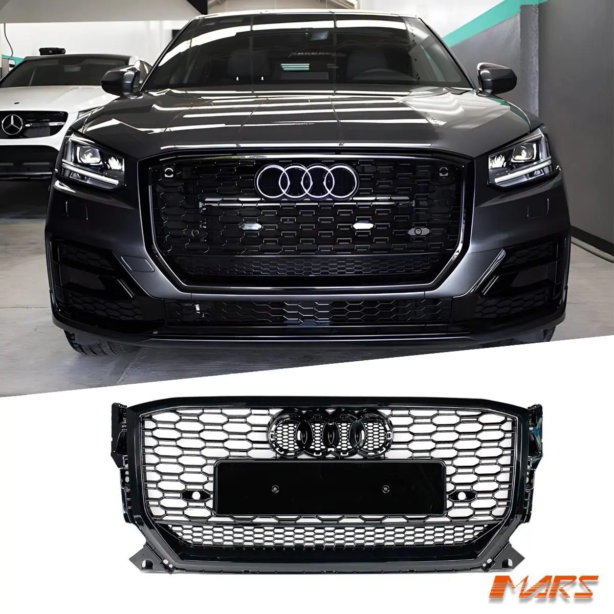 Gloss Black Honeycomb Rs Style Front Bumper Bar Grille Grill Bodykit For Audi Q2 Sq2 2016-2020 1