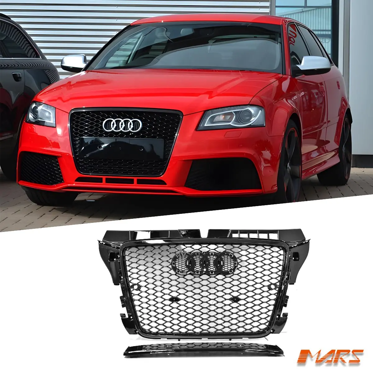 Gloss Black Honeycomb Rs3 Style Front Bumper Bar Grille Grill Bodykit For Audi A3 8P 2009-2012 Facelift 1