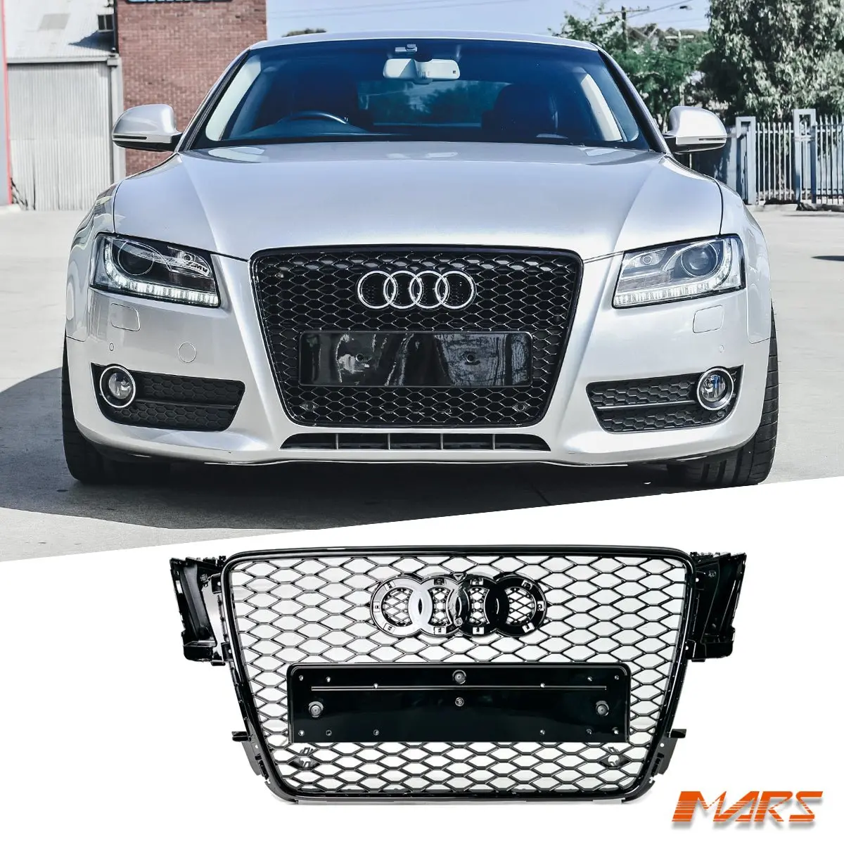 Gloss Black Honeycomb Rs5 Style Front Bumper Bar Grille Grill Bodykit For Audi A5 S5 8T 2008-2012 1