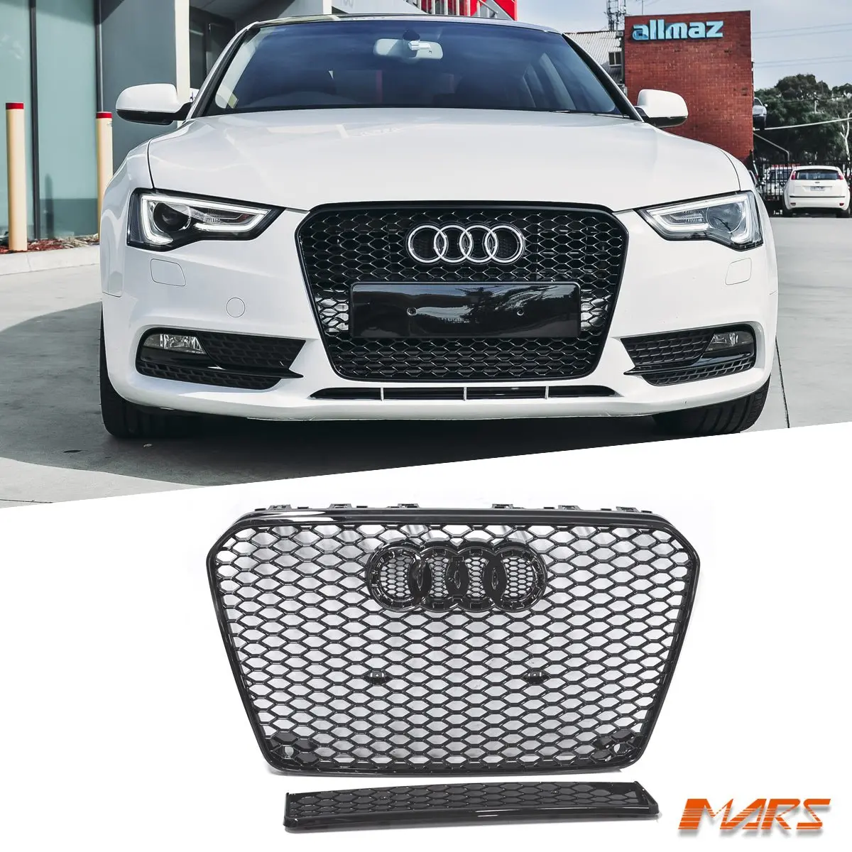 Gloss Black Honeycomb Rs5 Style Front Bumper Bar Grille Grill Bodykit For Audi A5 S5 8T 2013-2016 1