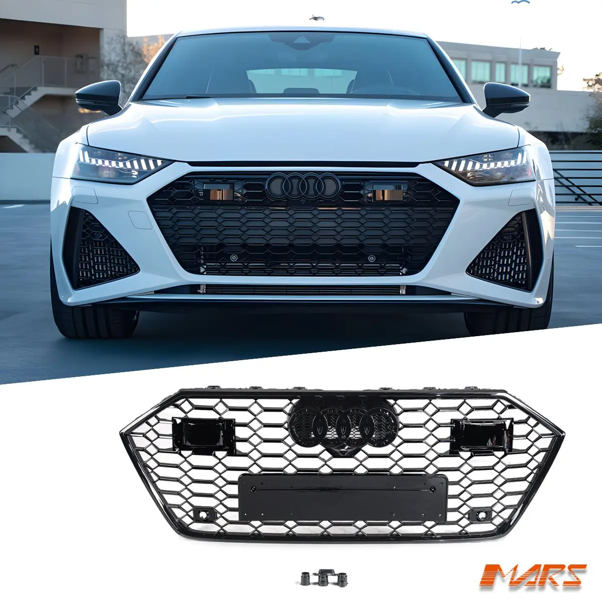 Gloss Black Honeycomb Rs7 Style Front Bumper Bar Grille Grill Bodykit For Audi A7 S7 4K 2019-2024 1