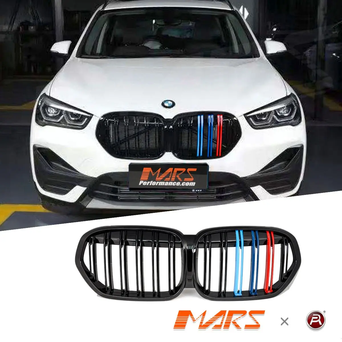 Gloss Black M Style Front Bumper Bar Kidney Grille With Colour Stripes For Bmw X1 F48 Lci 2019-2022 1