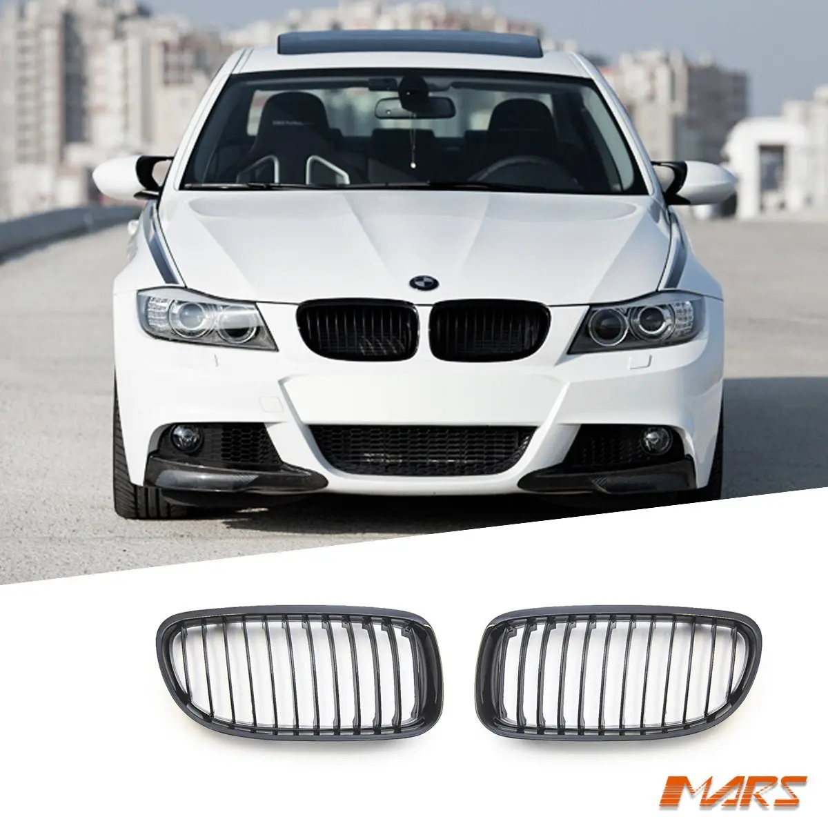 Gloss Black M3 Style Front Bumper Bar Grill Grille Bodykit For Bmw 3-Series E90 Sedan & E91 Wagon 2009-2011 Lci 1