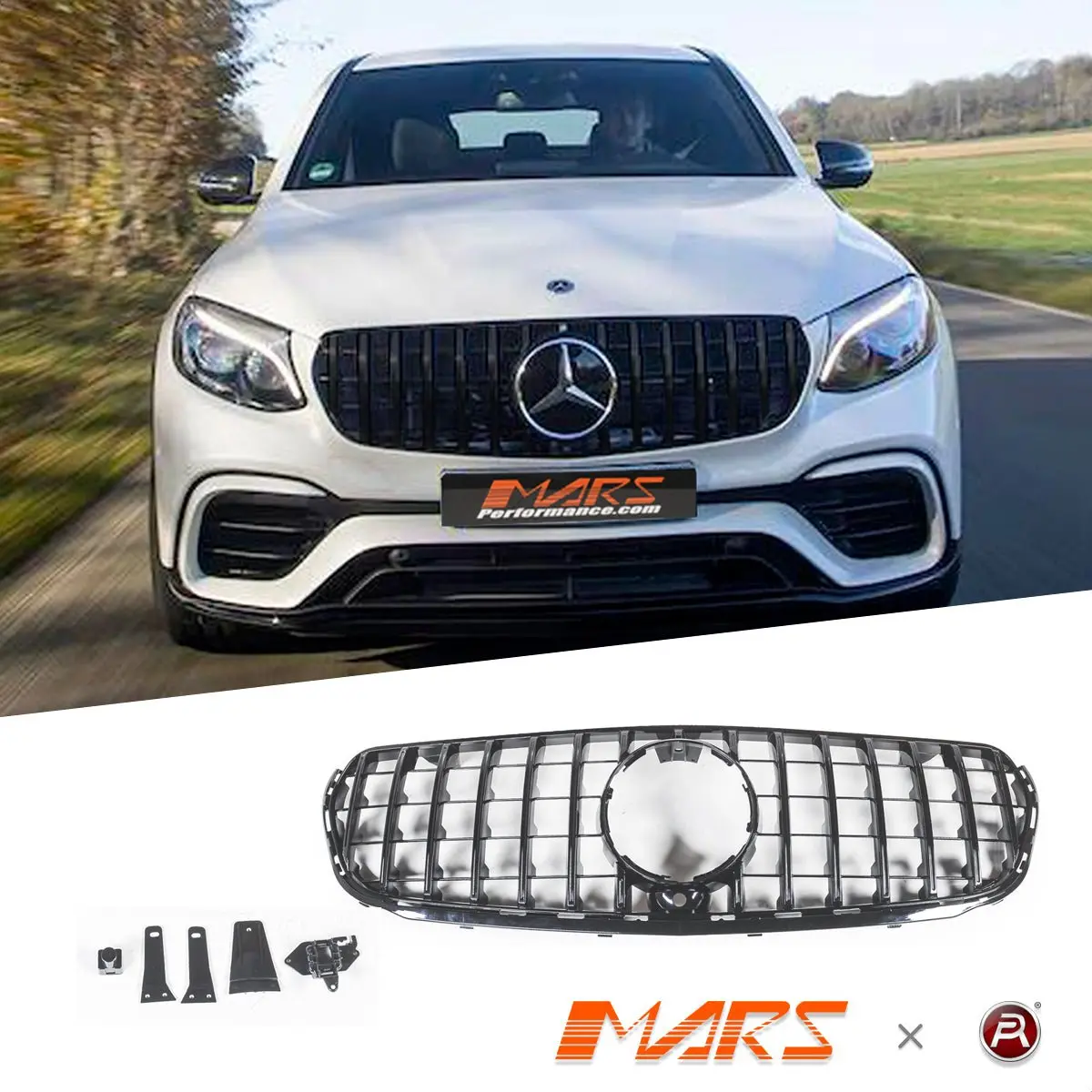 Gloss Black Panamericana Front Bumper Bar Grille Grill Bodykit For Mercedes-Benz X253 C253 Glc-Class Glc63 Amg 2018-2019 1