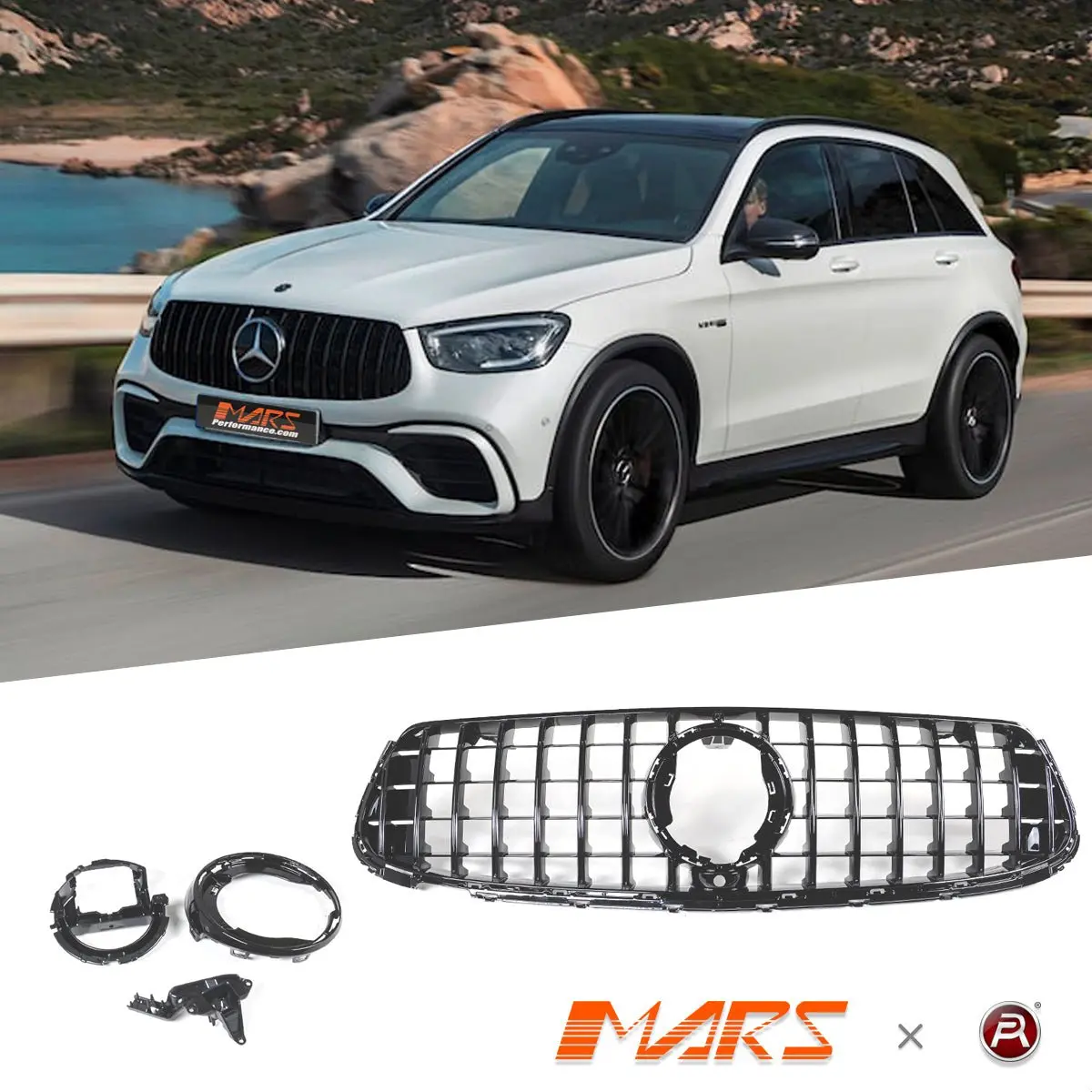 Gloss Black Panamericana Front Bumper Bar Grille Grill Bodykit For Mercedes-Benz X253 C253 Glc-Class Glc63 Amg 2019-2023 1