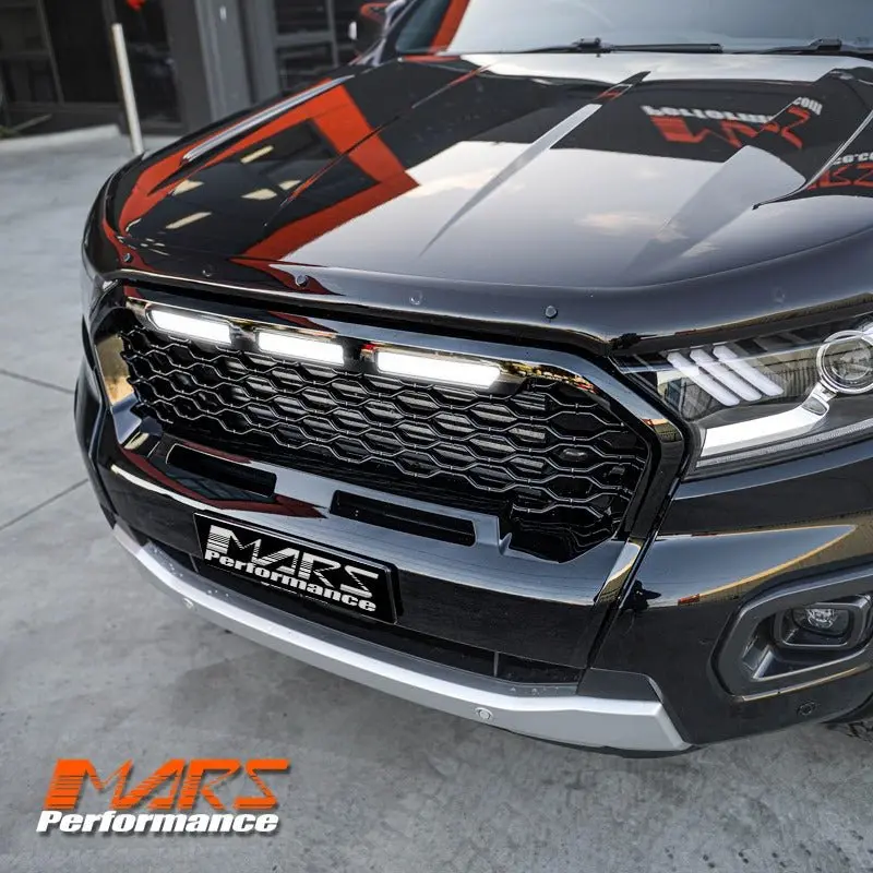 Gloss Black Raptor Style Front Bumper Bar Grille Grill Bodykit & Led Drl Lights For Ford Ranger Px Mk3 Wildtrak 1
