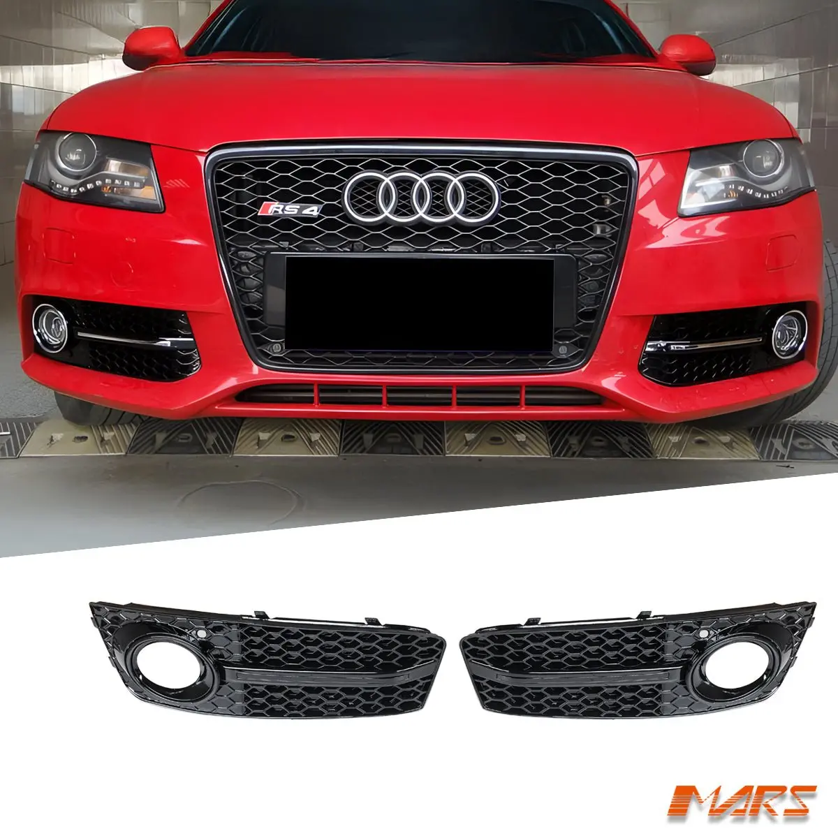 Gloss Black Rs4 Style Front Bumper Bar Fog Lights Cover Grille Grill Bodykit For Audi A4 B8 2009-2011 1