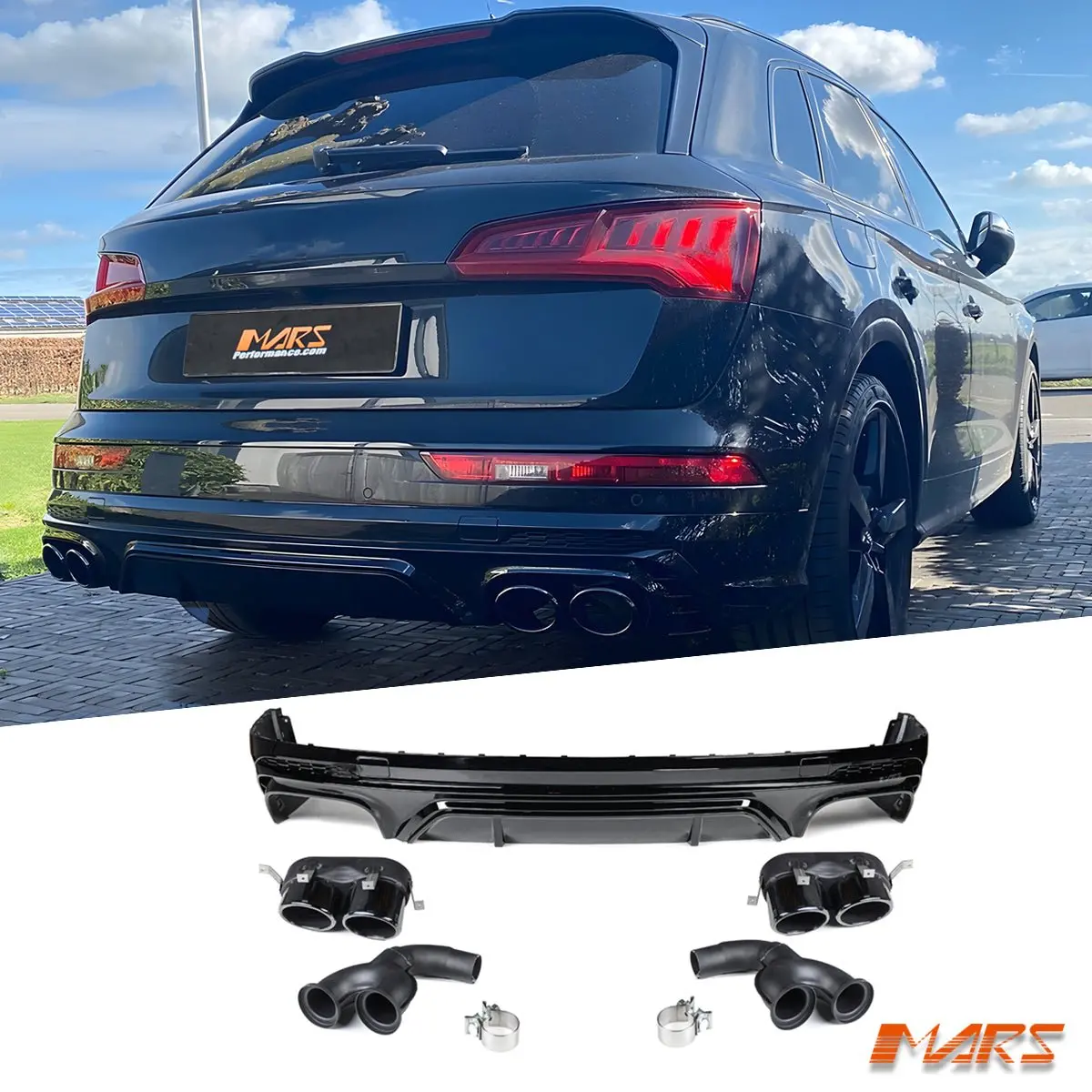 Gloss Black Sq5 Style Rear Bumper Bar Diffuser Bodykit & Exhaust Tips For Audi Q5 Sq5 Fy Suv 2017-2024 1