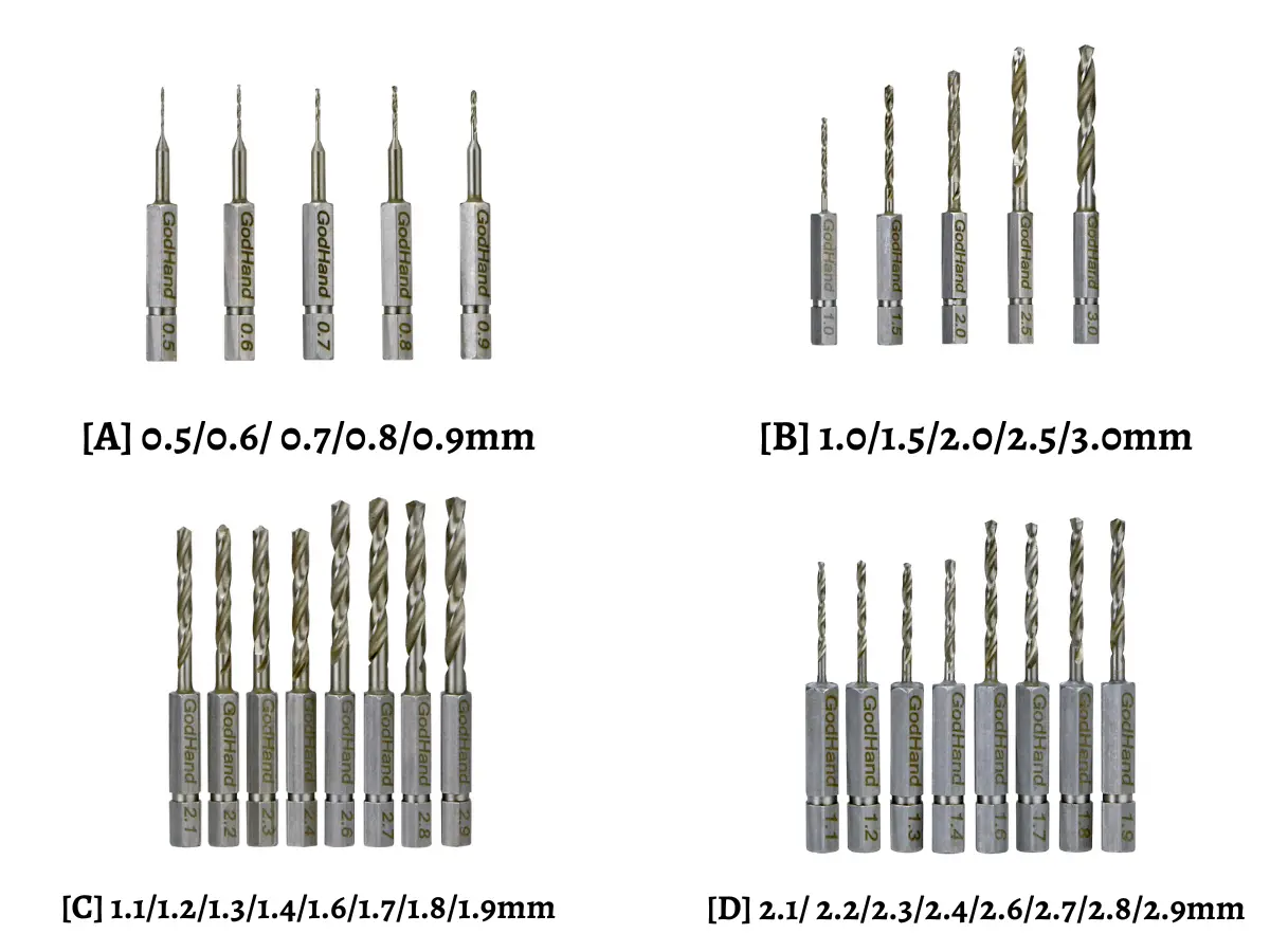 Godhand Drill Bit Set For Plastic Models A/B/C/D 1