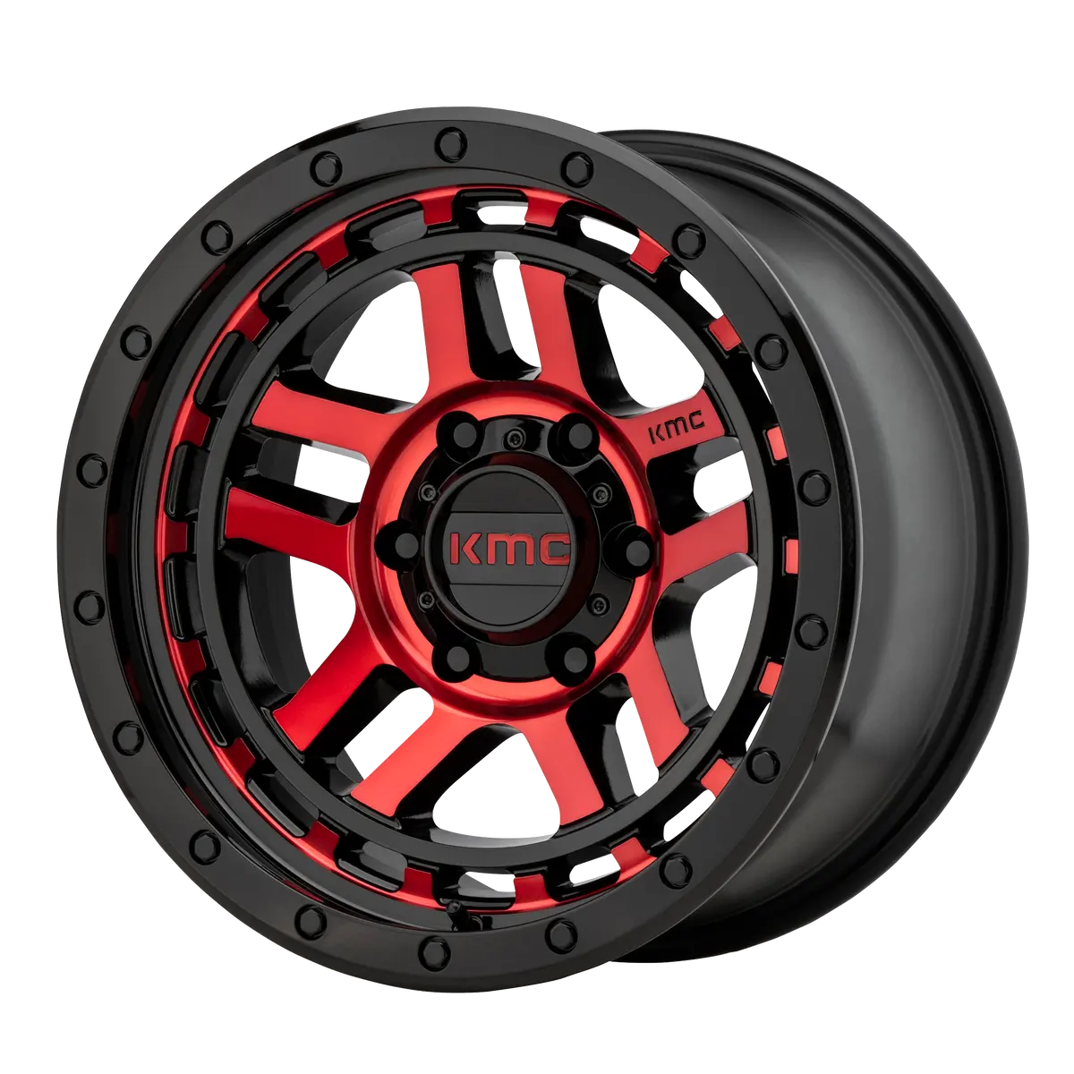 Kmc Wheels Km540 Recon Gloss Black Machined With Red Tint 1