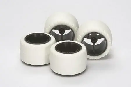 Tamiya 15415 Jr Small Dia Carbon Wheels - W/White Arched Tires 1