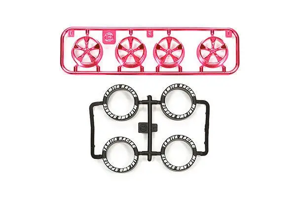 Tamiya 95333 Jr Lp Tire/Wheel Set (5-Spoke) - Pink Plated 1